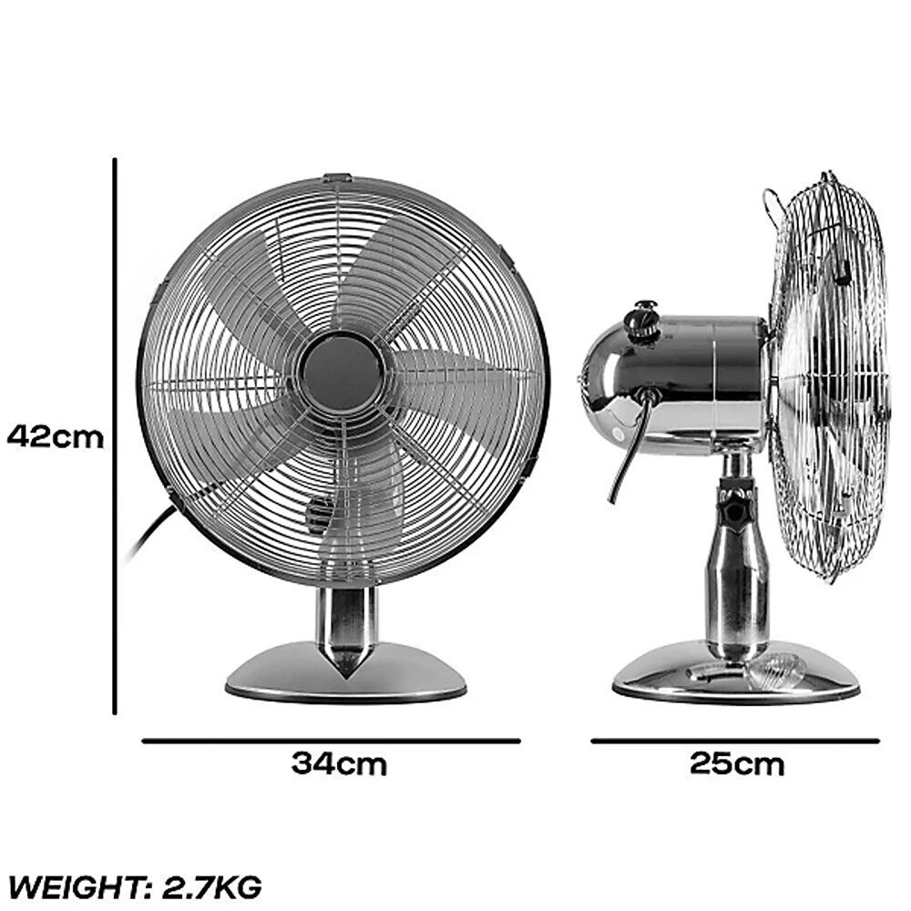 Daewoo 12 Inch Chrome Metal Desk Fan | Adjustable Tilt Head, Safety Grille - Image 6