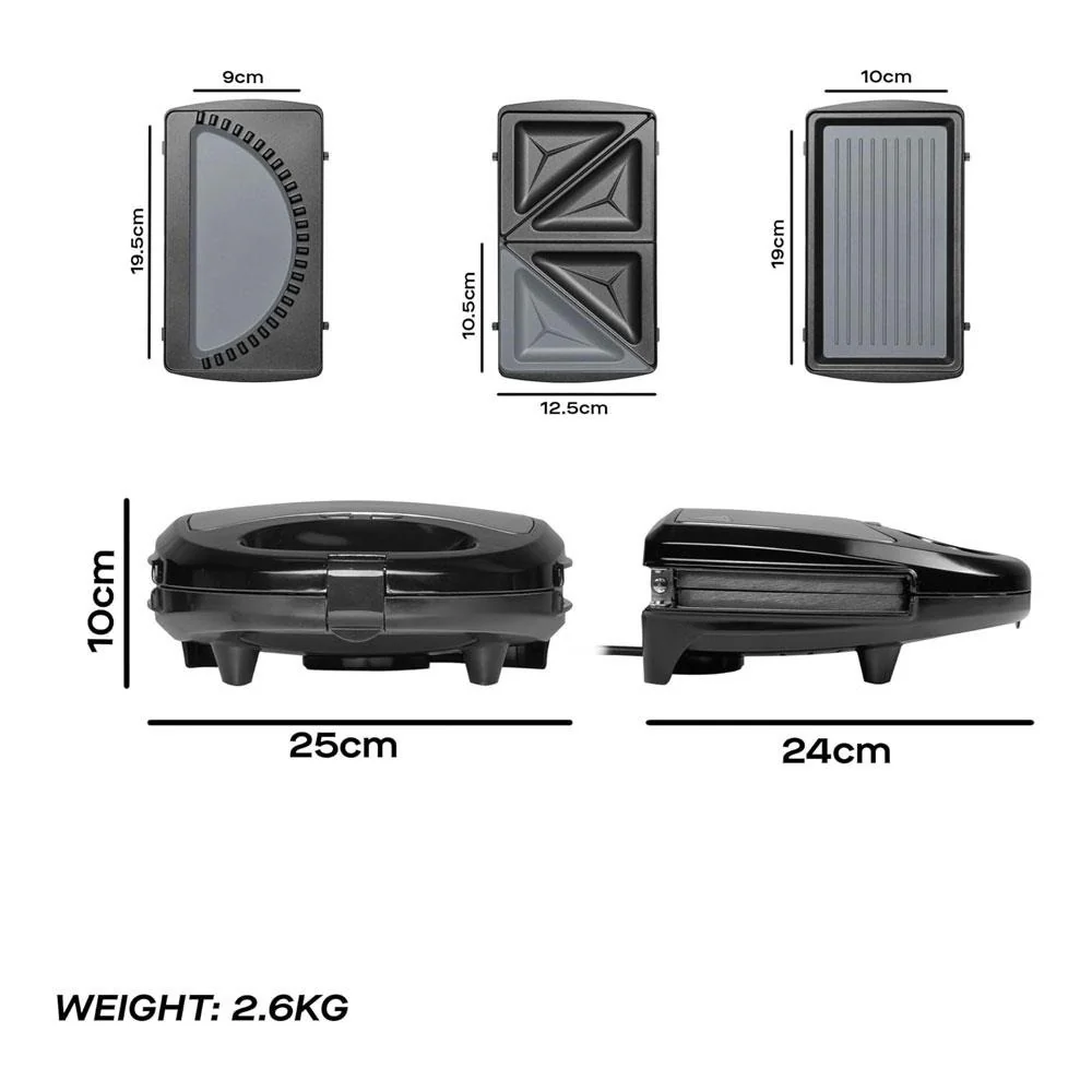 Daewoo 3-in-1 Sandwich Maker | Interchangeable Plates, Panini & Crimp - Image 7