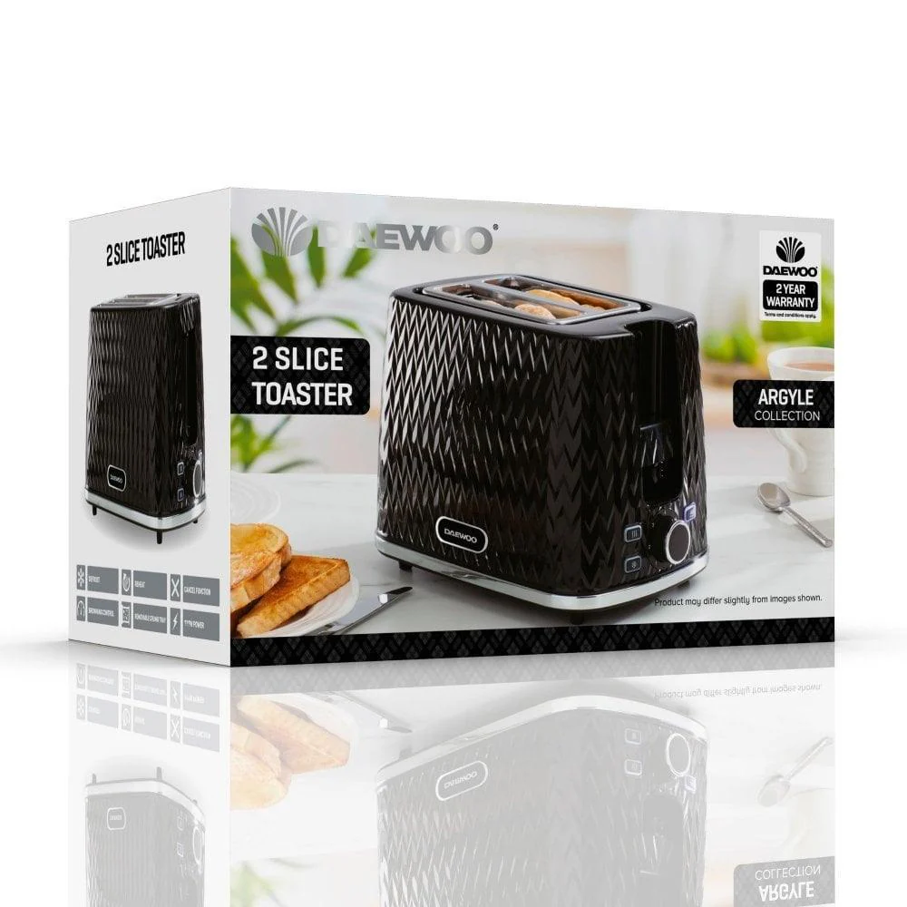Daewoo Argyle Black 2 Slice Toaster - Image 6