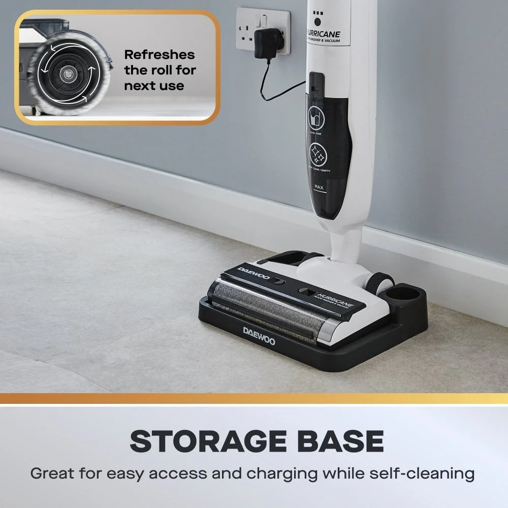Daewoo Hurricane Floor Washer Vacuum Cleaner | Dual Roller, White/Black - Image 4