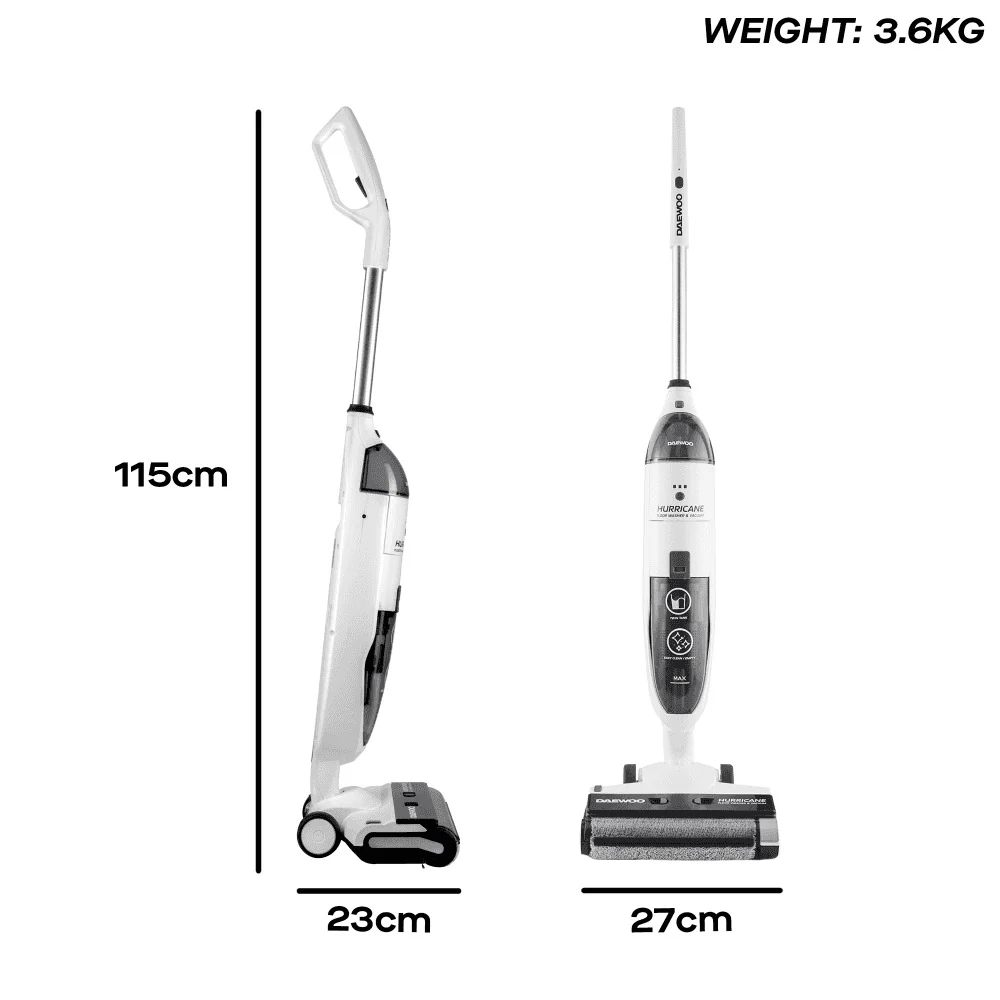 Daewoo Hurricane Floor Washer Vacuum Cleaner | Dual Roller, White/Black - Image 6