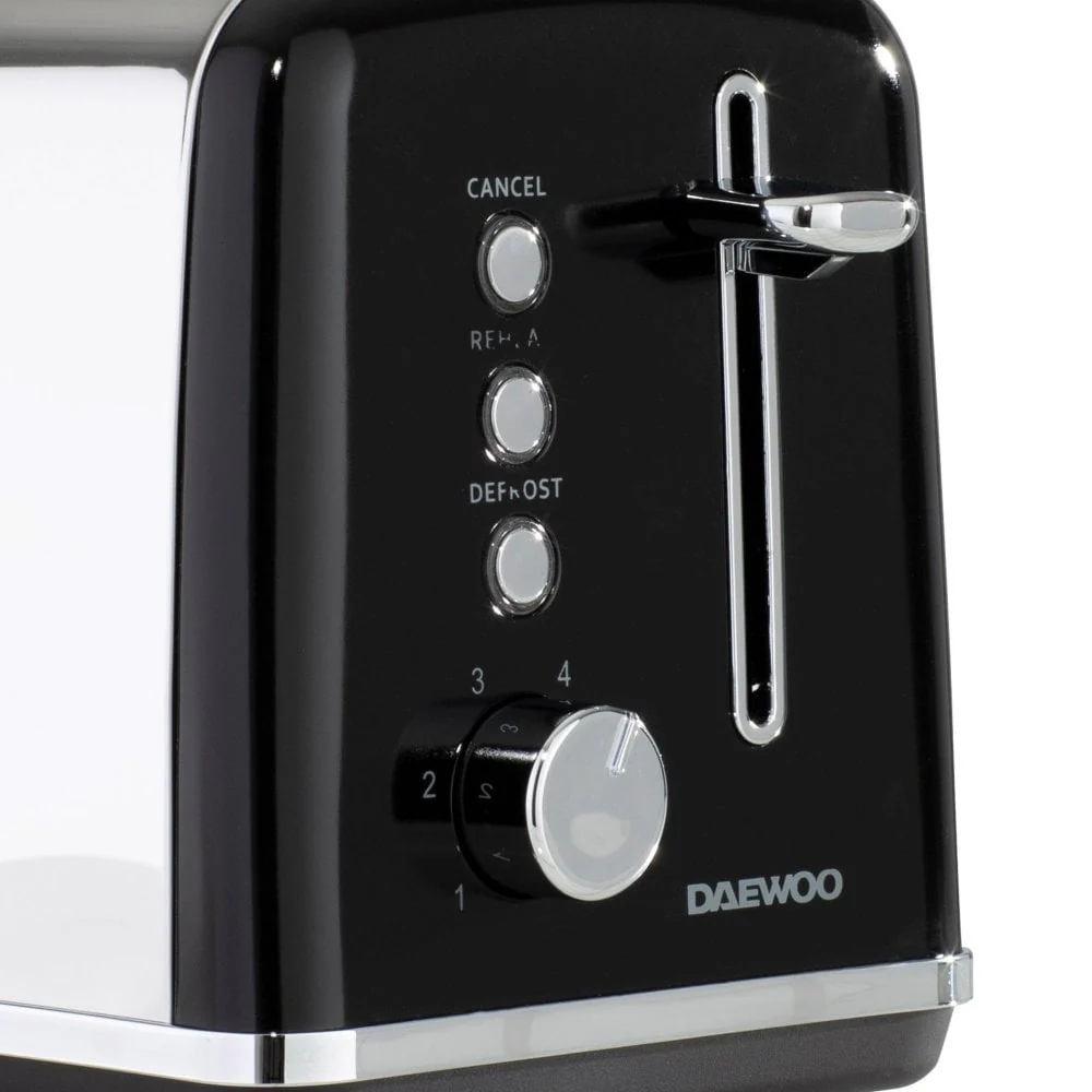 Daewoo Kensington Two Slice Toaster | Black and Chrome, Reheat, Defrost - Image 4