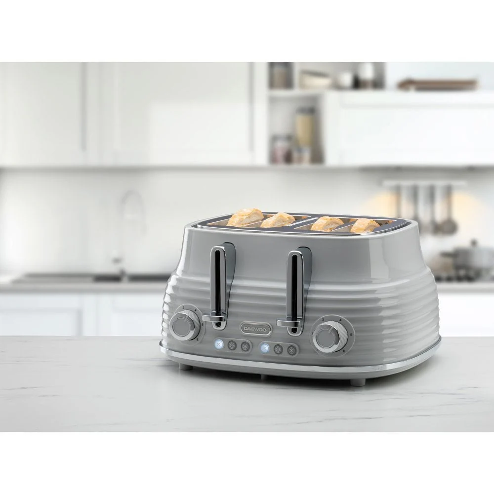 Daewoo Sienna Grey 4 Slice Toaster | Dual Controls, Reheat & Defrost - Image 2