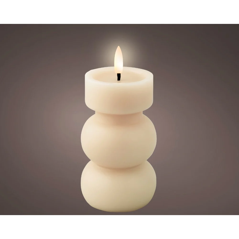 Decoris Cream Stacked Sphere LED Wick Effect Vase Candle | 15cm