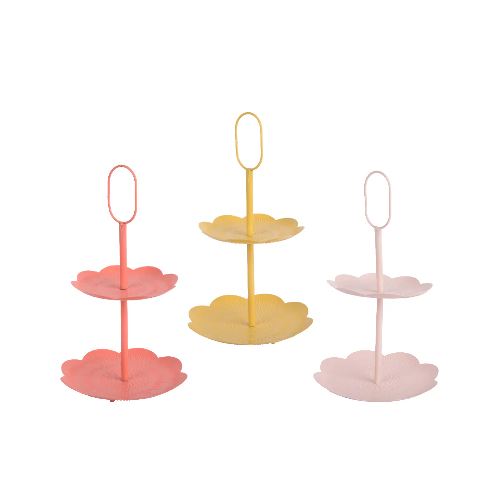 Decoris Floral Two-Tier Iron Cake Stand | Assorted Colours, 25 x 40cm