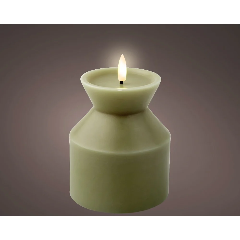 Decoris Green Flameless LED Flicker Wick Vase Candle | 14cm, Matte Finish