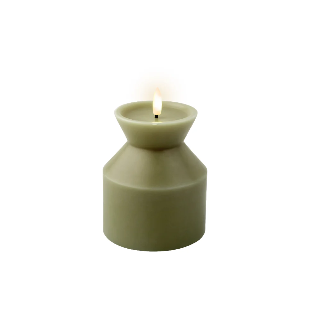 Decoris Green Flameless LED Flicker Wick Vase Candle | 14cm, Matte Finish - Image 2