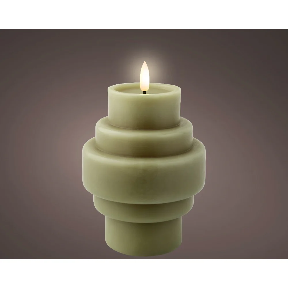 Decoris LED Wick Stacked Cylinder Vase Candle | Muted Green, 16cm