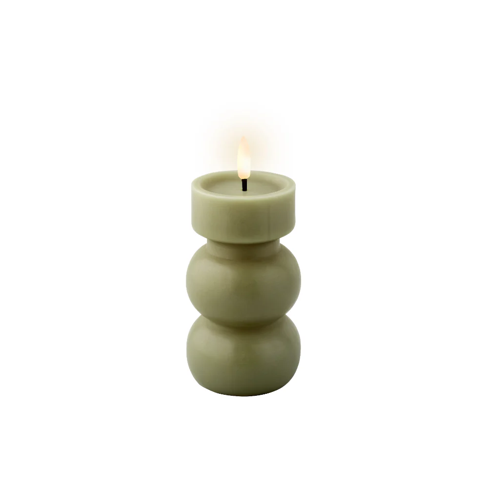 Decoris LED Wick Stacked-Sphere Vase Candle | Sage Green, 15 cm - Image 2
