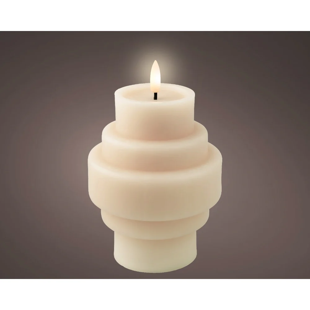 Decoris LED Wick Vase Candle | Cream, 16cm, Tiered Pillar Design