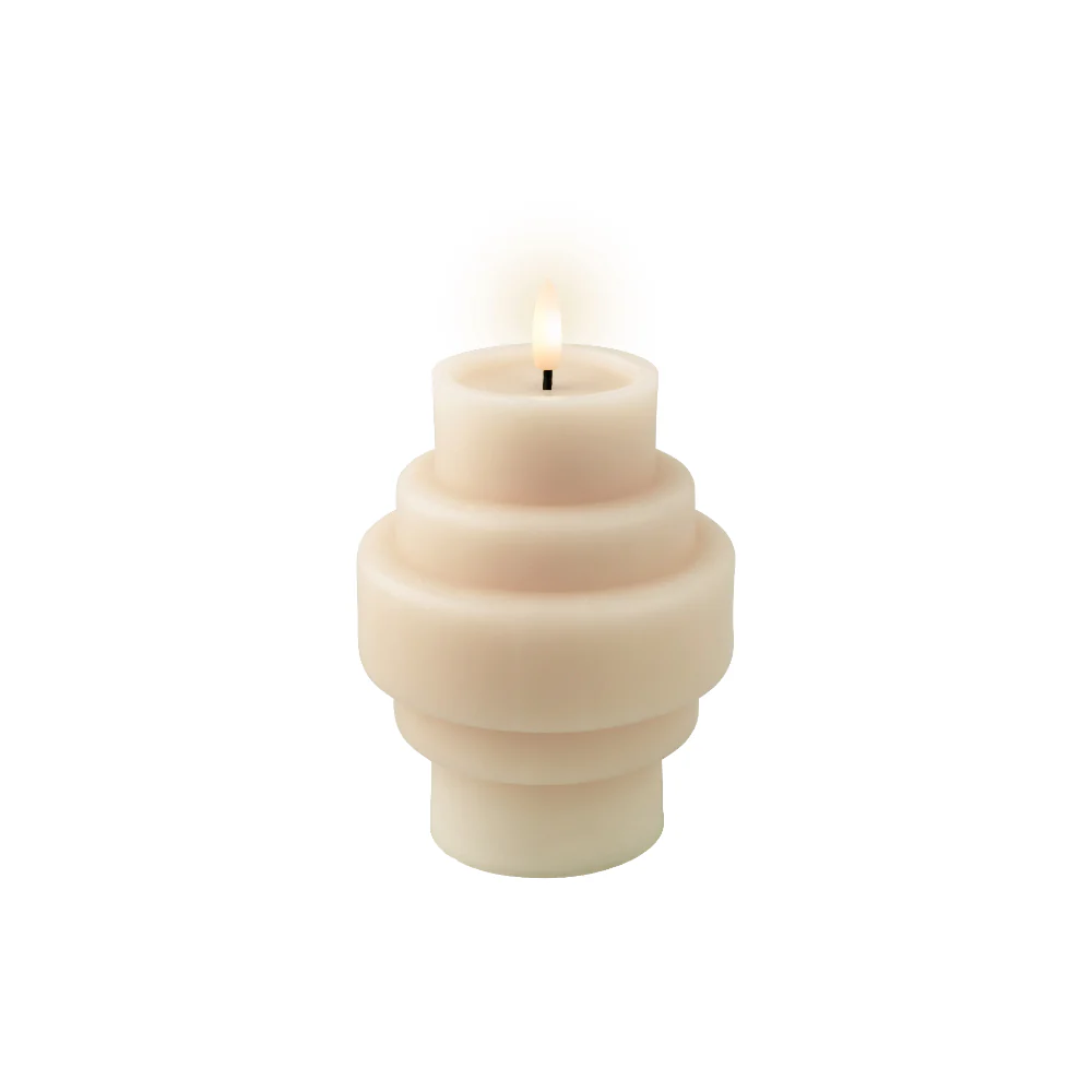 Decoris LED Wick Vase Candle | Cream, 16cm, Tiered Pillar Design - Image 2