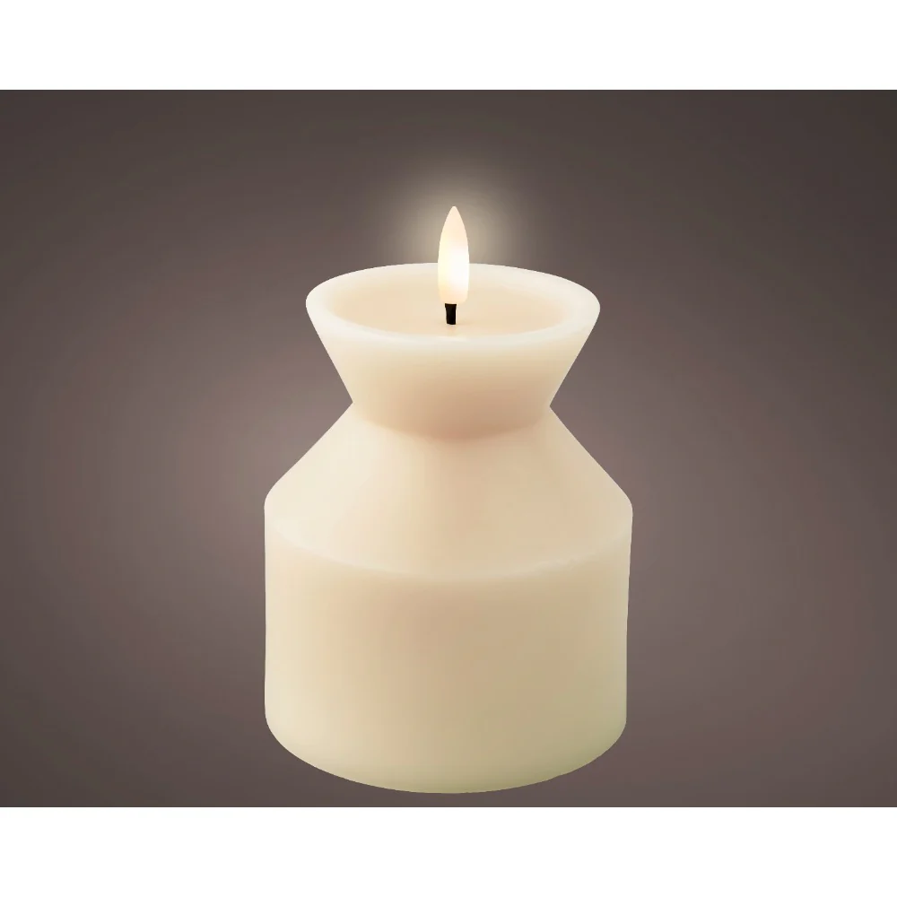 Decoris LED Wick Vase Candle | Single Wick, Hourglass Shape, Cream, 14cm