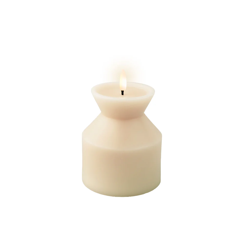 Decoris LED Wick Vase Candle | Single Wick, Hourglass Shape, Cream, 14cm - Image 2