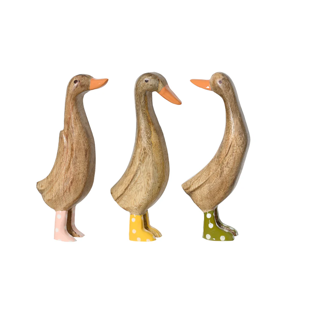 Decoris Mango Wood Duck in Wellies Figurine | 21cm, Assorted Colours