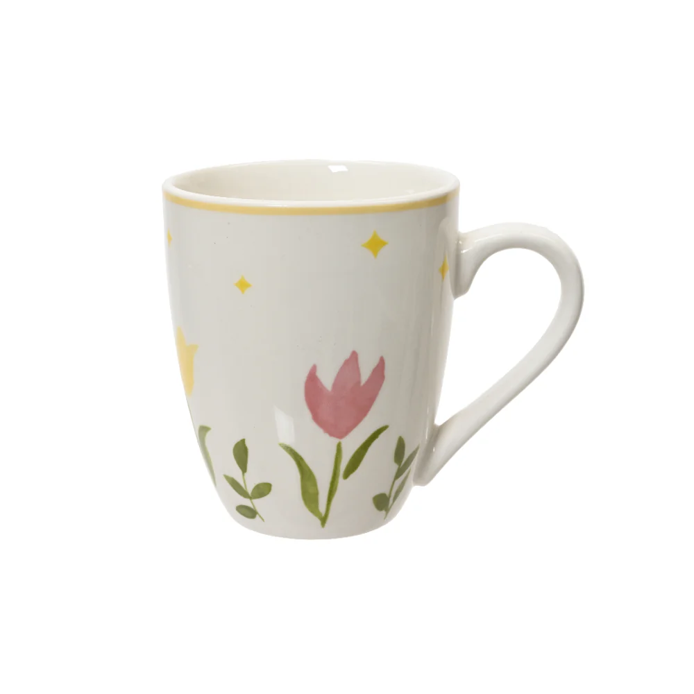 Decoris Porcelain Tulip Mug | White, Gold-Tone Rim, Floral Motif