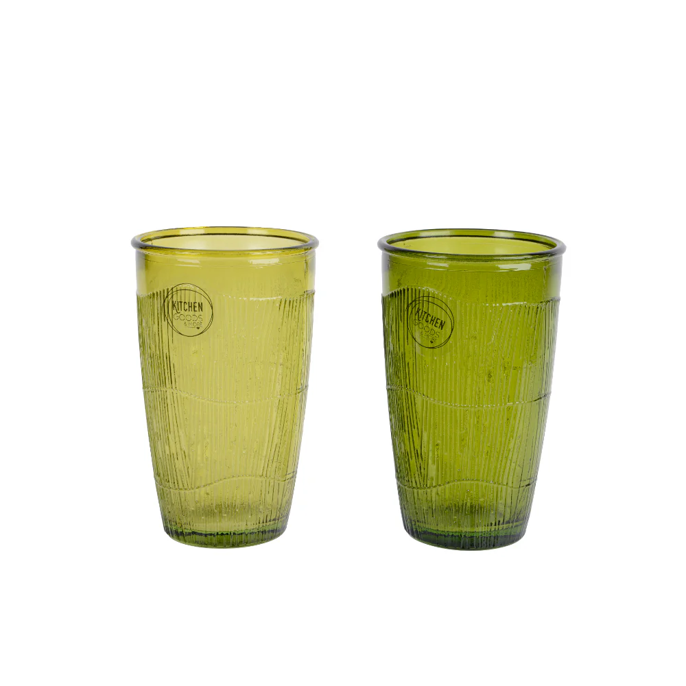 Decoris Recycled Glass Ribbed Tumbler | Assorted Green Shades