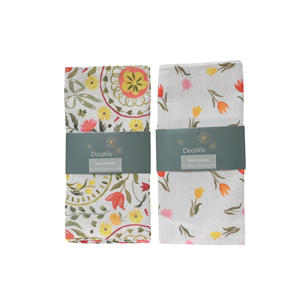Decoris Tulip Botanical Print Table Runner | Assorted Designs, 32 x 140cm