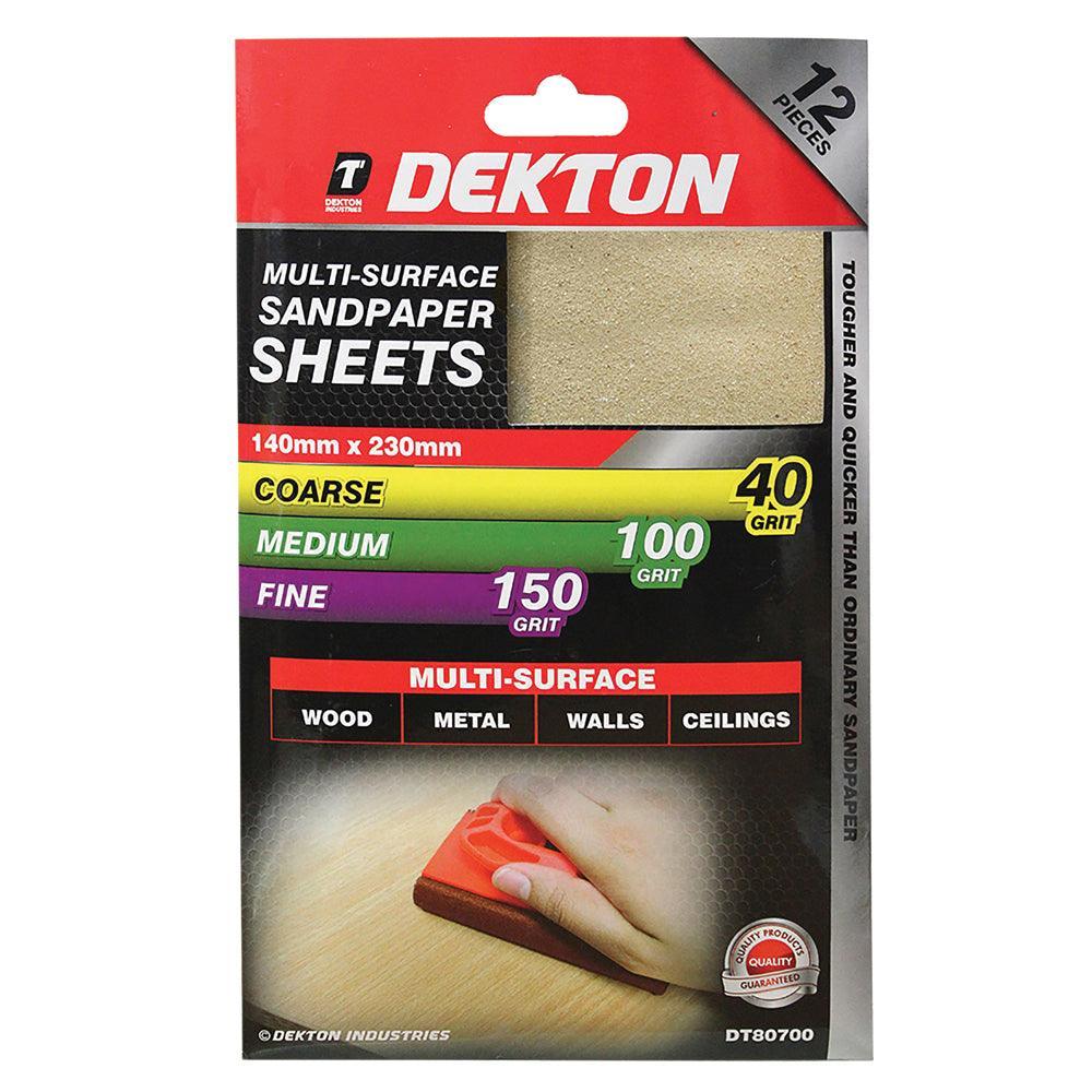 Dekton Sandpaper | 4 x Coarse - 4 x Medium - 4 x Fine - 140 mm x 230 mm | Pack of 12 - Image 2