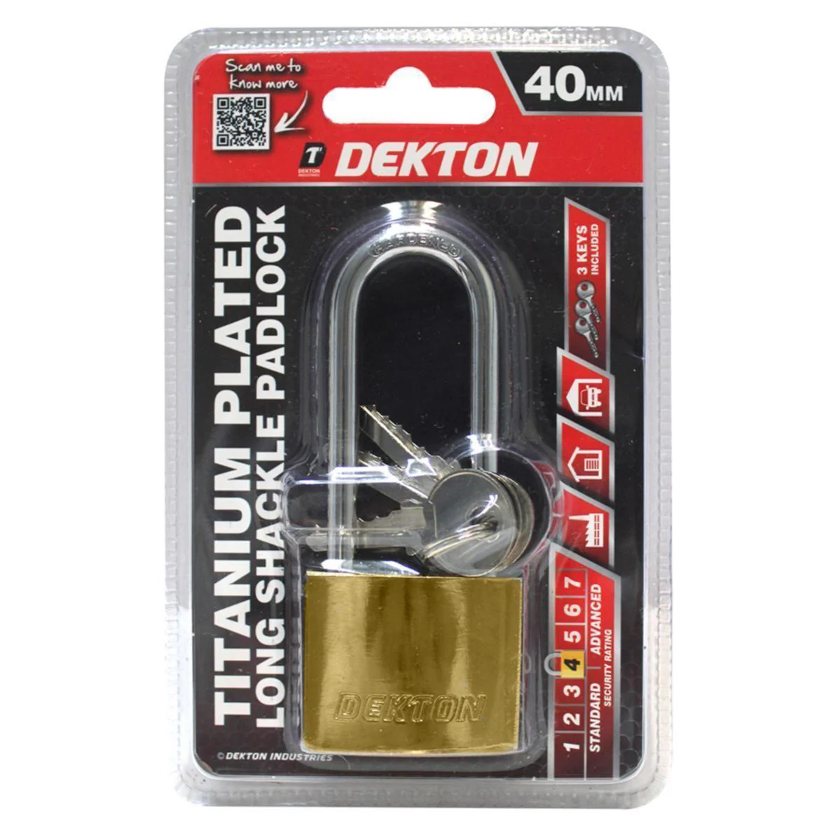 Dekton | 40mm Long Shackle Titanium Plated Iron With 3 Keys DT70137
