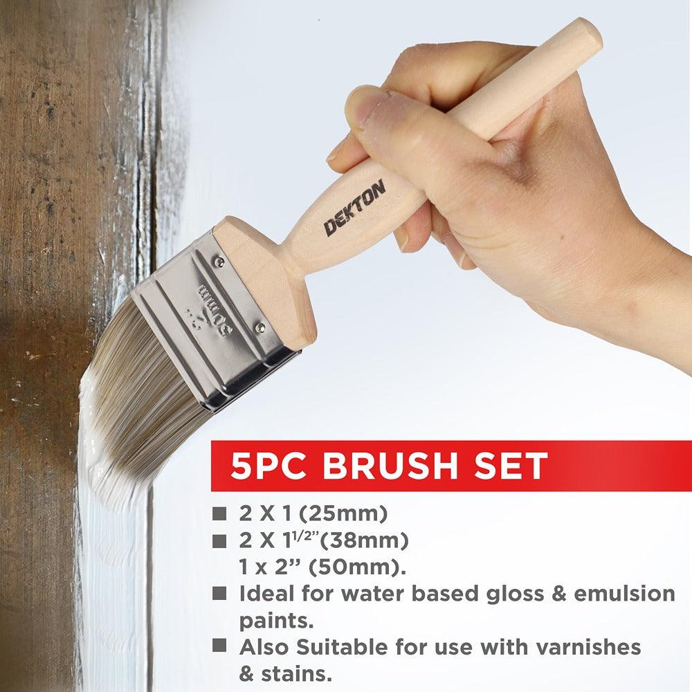 Dekton 5pc Pro Paintbrush Set | Varied Widths 50mm, 38mm, 25mm - Image 4