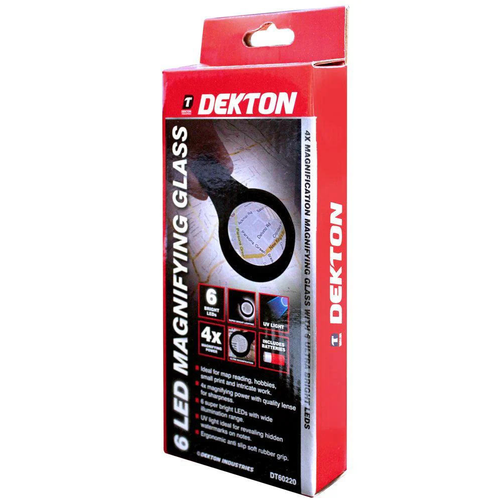 Dekton 6 LED Magnifying Glass | 4 x Magnification | 6 LEDs | UV Light | Anti Slip Grip - Image 2