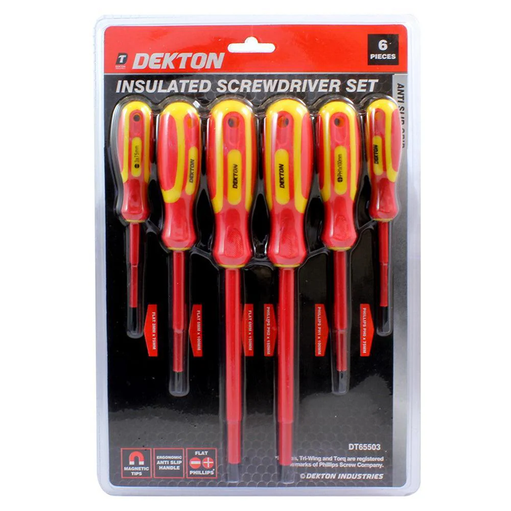 Dekton Insulated Screwdriver Set | Phillips & Flat | 6 Piece Set - Image 2