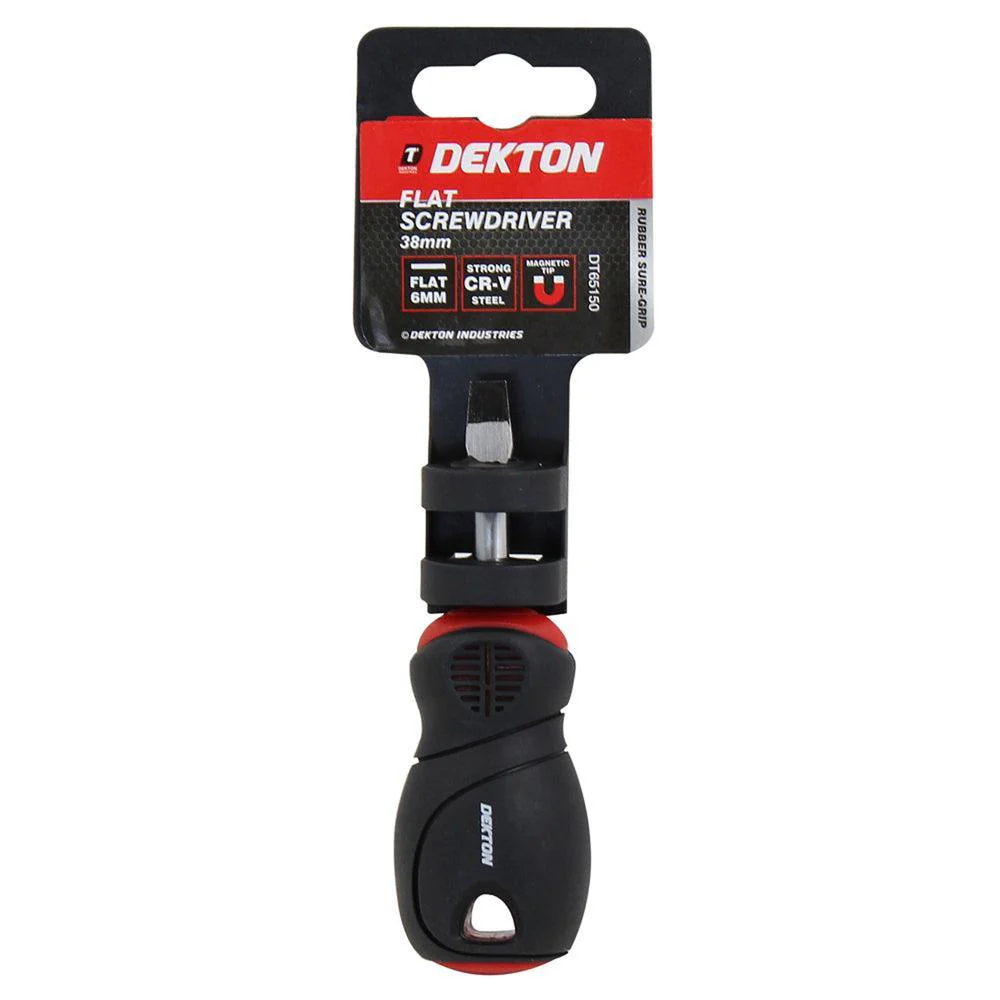 Dekton Flat Screwdriver 38 mm | Strong CR-V Steel | Magnetic Tip | Rubber Sure Grip Handle - Image 2