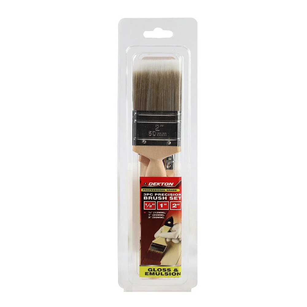 Dekton Pro Precision 3pc Brush Set | Synthetic Bristles, 1-2 Inch Sizes - Image 2