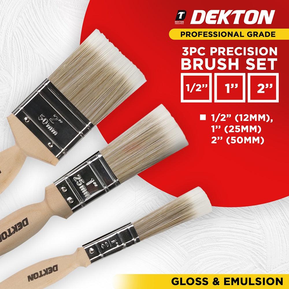 Dekton Pro Precision 3pc Brush Set | Synthetic Bristles, 1-2 Inch Sizes - Image 3