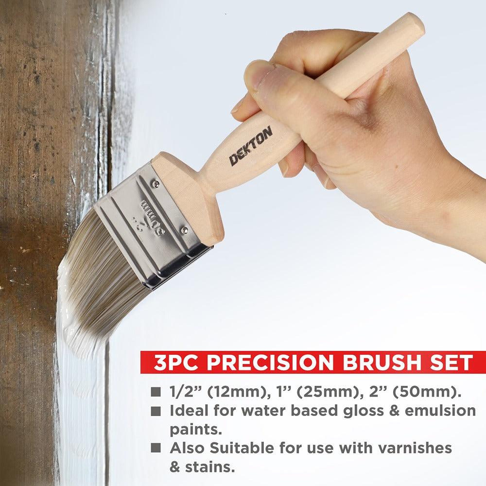 Dekton Pro Precision 3pc Brush Set | Synthetic Bristles, 1-2 Inch Sizes - Image 4