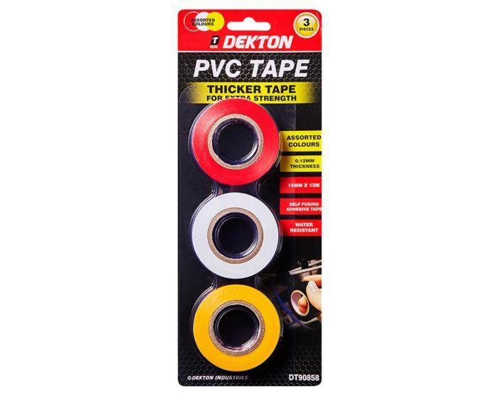 Dekton PVC 15mm X 13mtr Tape 3 Piece Set (Yellow, Red & White) - Image 2