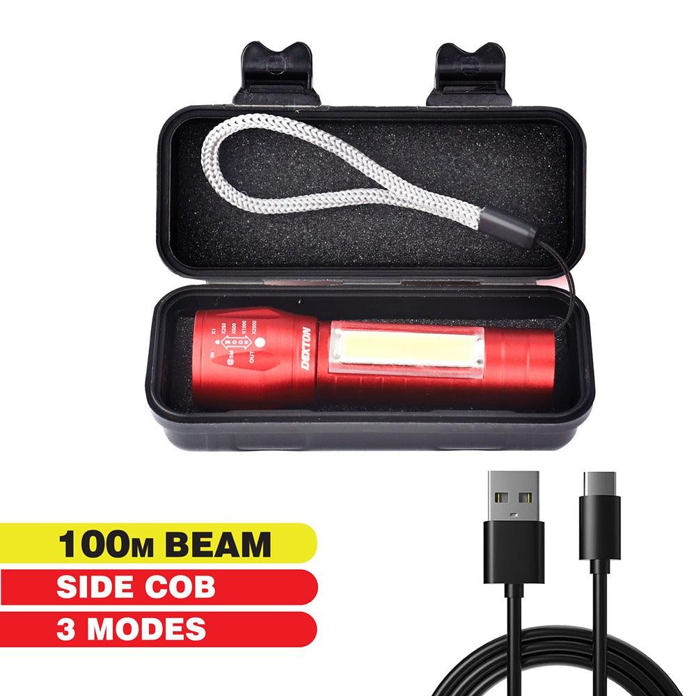 Dekton Rechargeable LED Torch | 100lm | Metallic Red - Image 3