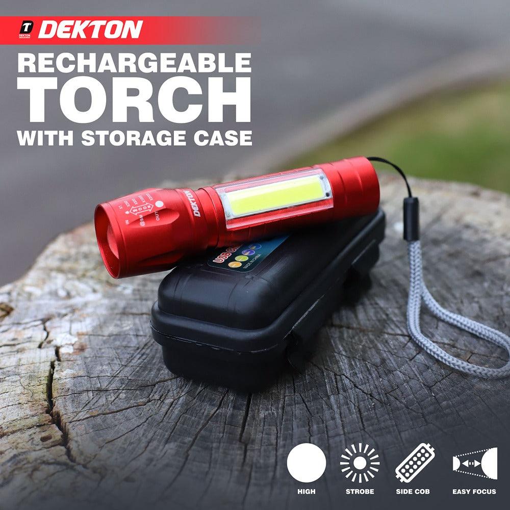 Dekton Rechargeable LED Torch | 100lm | Metallic Red - Image 4