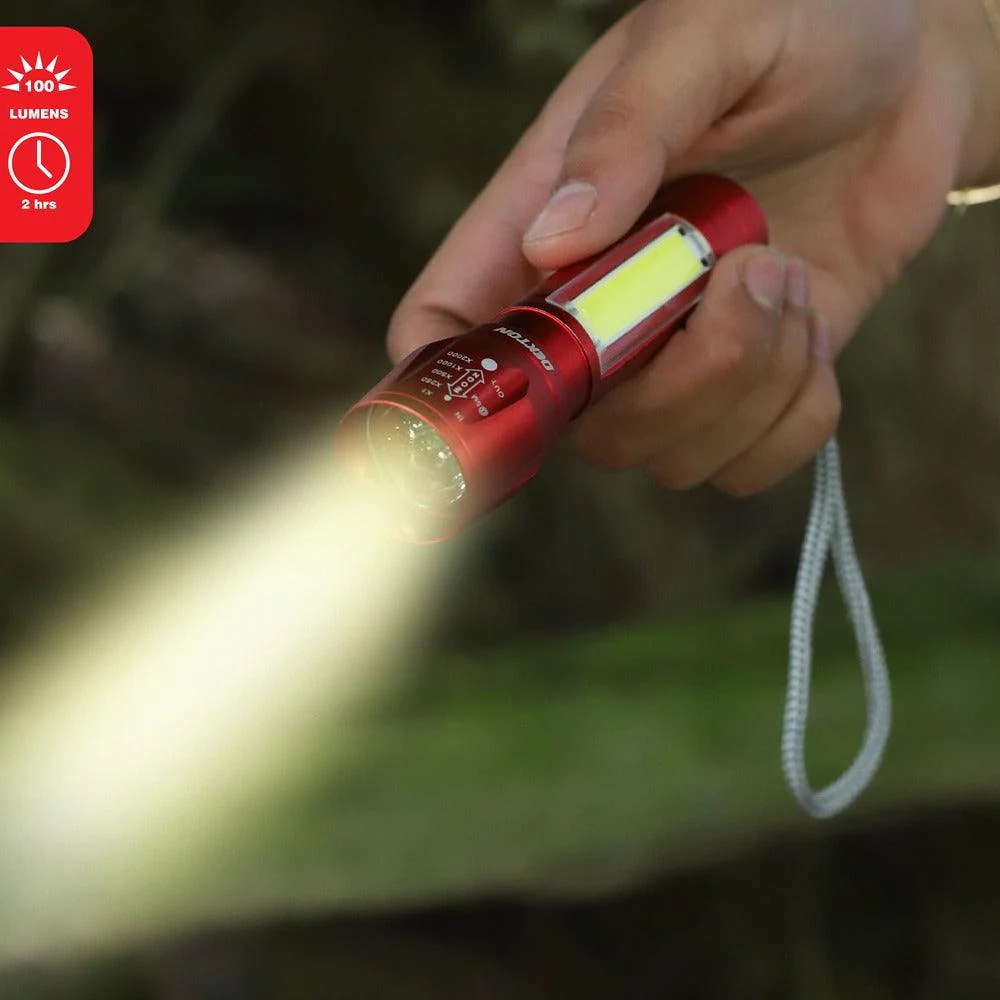 Dekton Rechargeable LED Torch | 100lm | Metallic Red - Image 5
