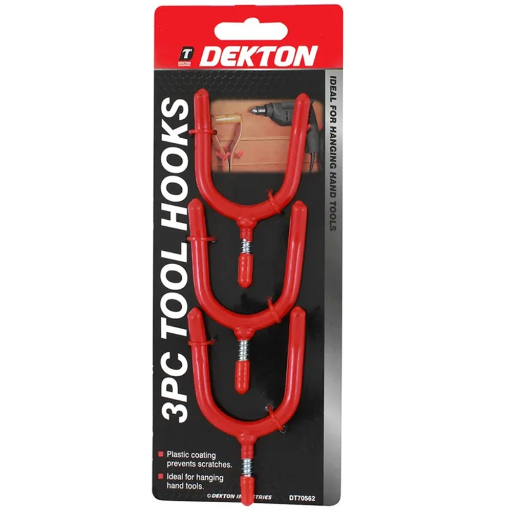Dekton Red Plastic-Coated Screw-In Wall Tool Hooks | Pack of 3 Pieces, 8mm