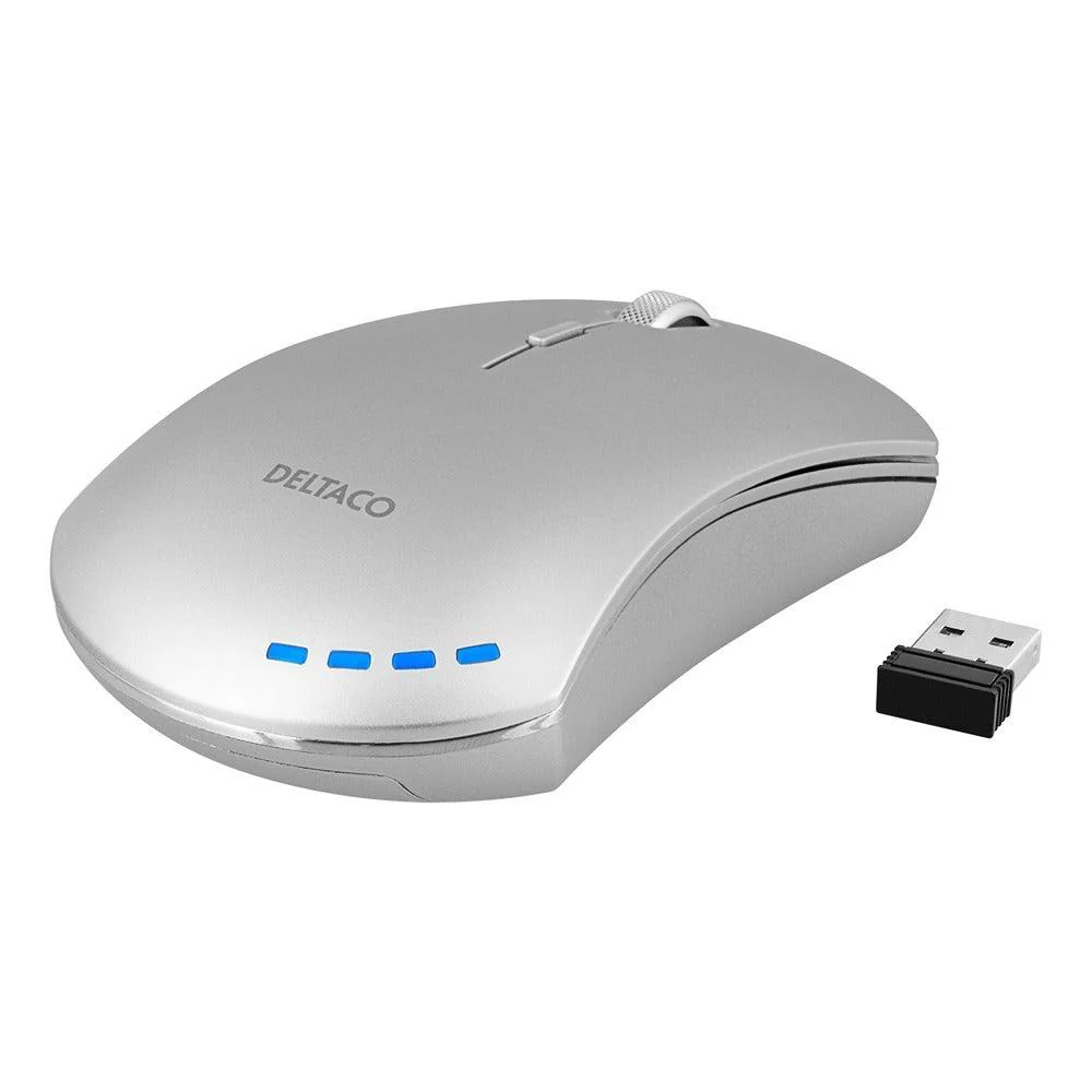 Deltaco Metallic Silver Wireless Office Mouse | USB-C Fast Charging - Image 5