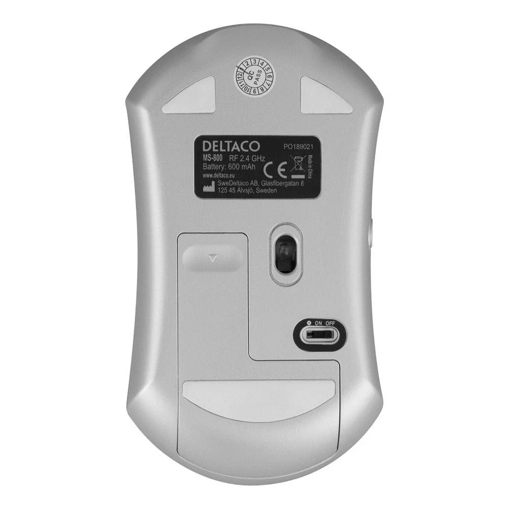 Deltaco Metallic Silver Wireless Office Mouse | USB-C Fast Charging - Image 6