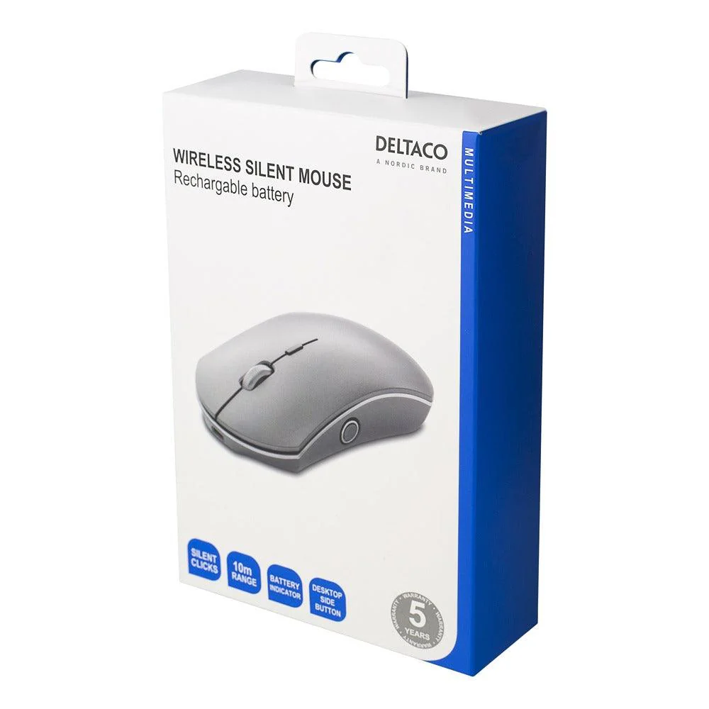 Deltaco Metallic Silver Wireless Office Mouse | USB-C Fast Charging - Image 7