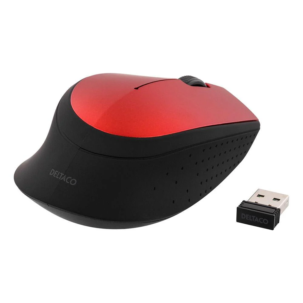 Deltaco Wireless Optical Mouse | Red, Ergonomic, Ambidextrous - Image 3