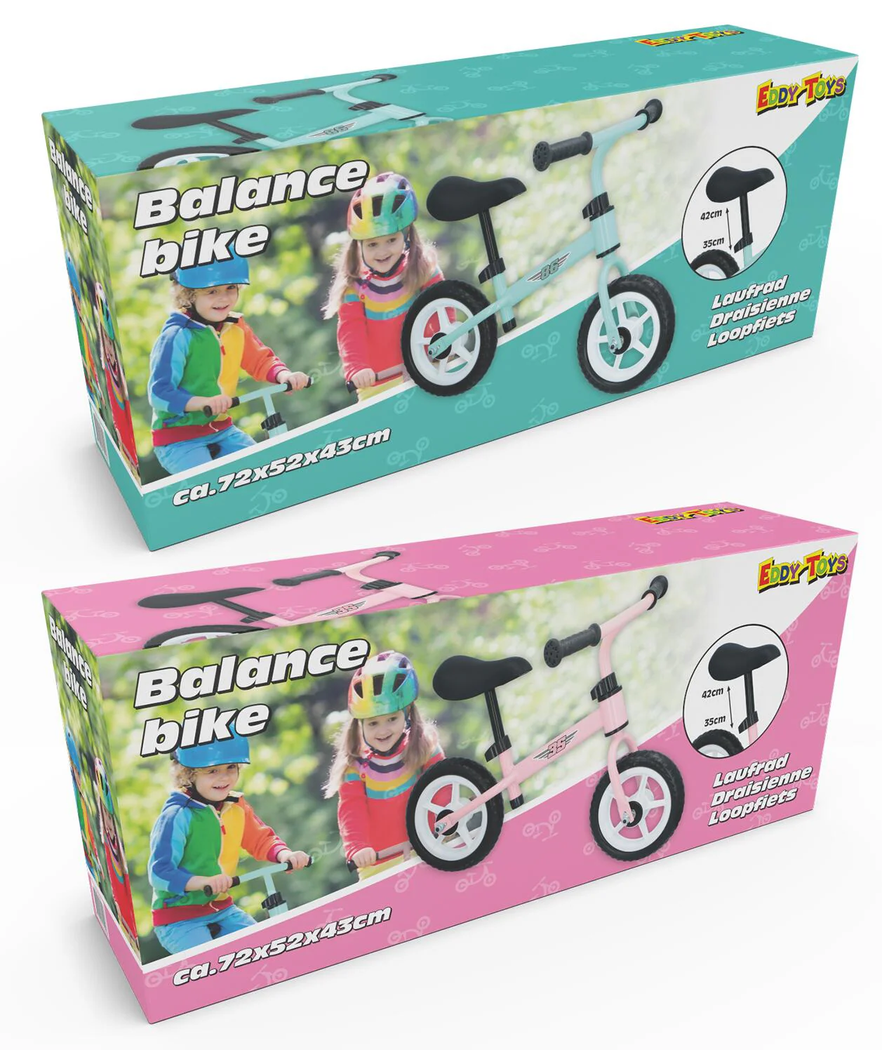 Eddy Toys Balance Bike | Blue & Pink | Adjustable & Lightweight