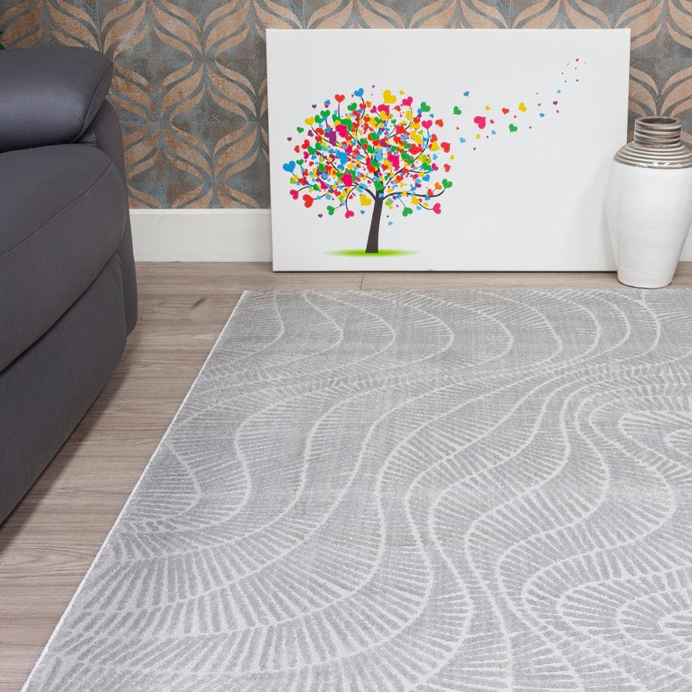 Elements Zahara Grey Rug | Soft & Modern Wave Design - Image 2