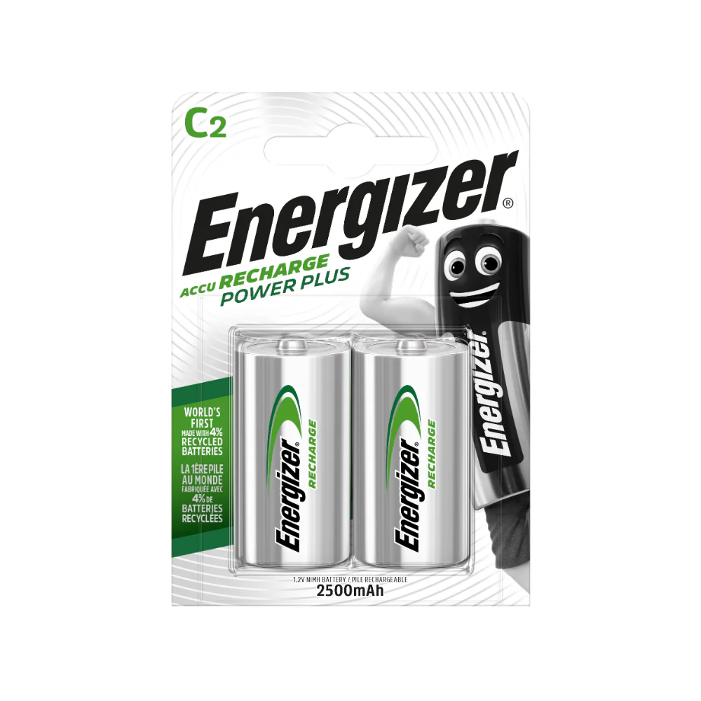 Energizer Rechargeable C Batteries | Pack of 2, 2500mAh, 1.2V NiMH