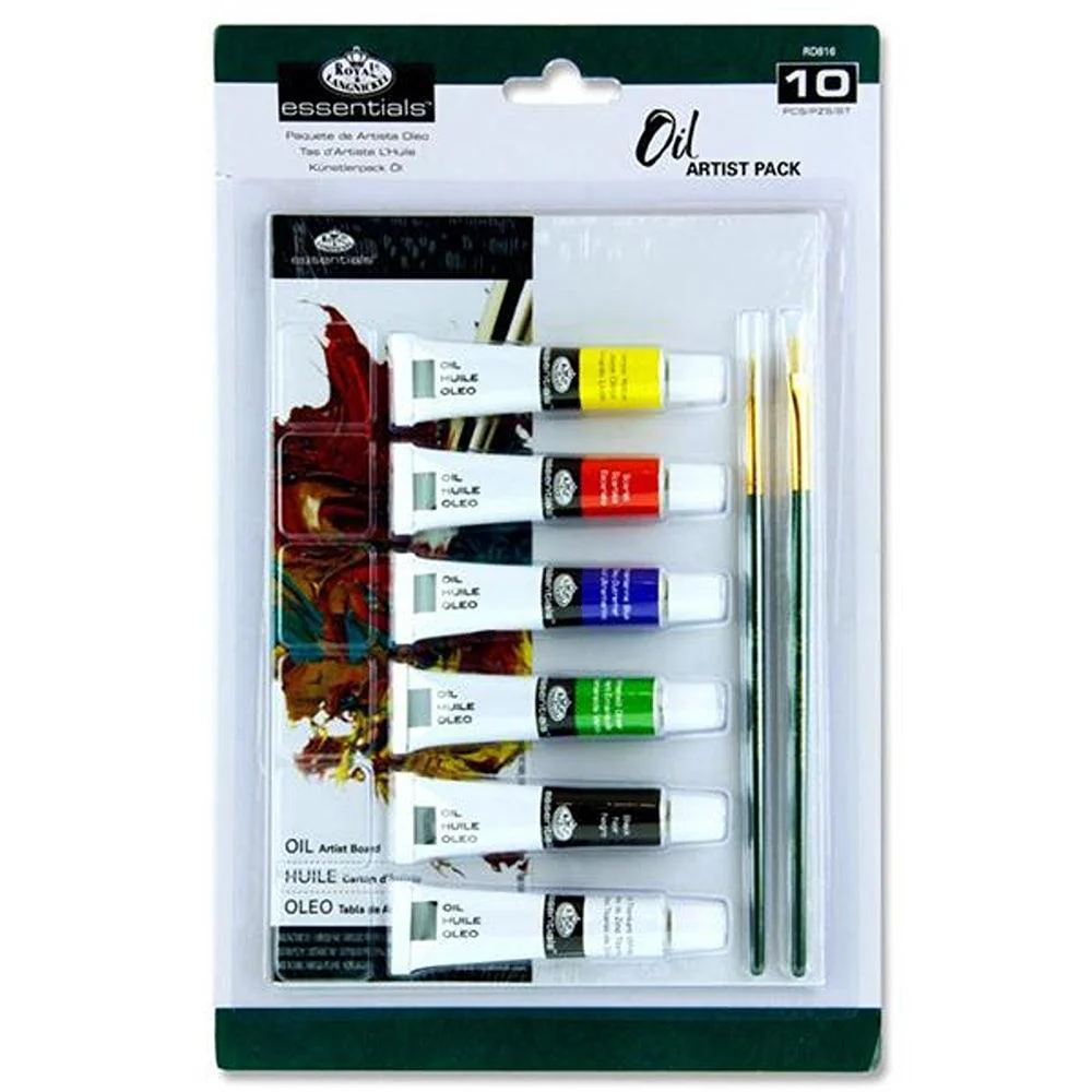 Essentials A5 Artist Oil Painting Pack | Includes Paint, Oil Paper Baords & Brushes | 10 Piece Set