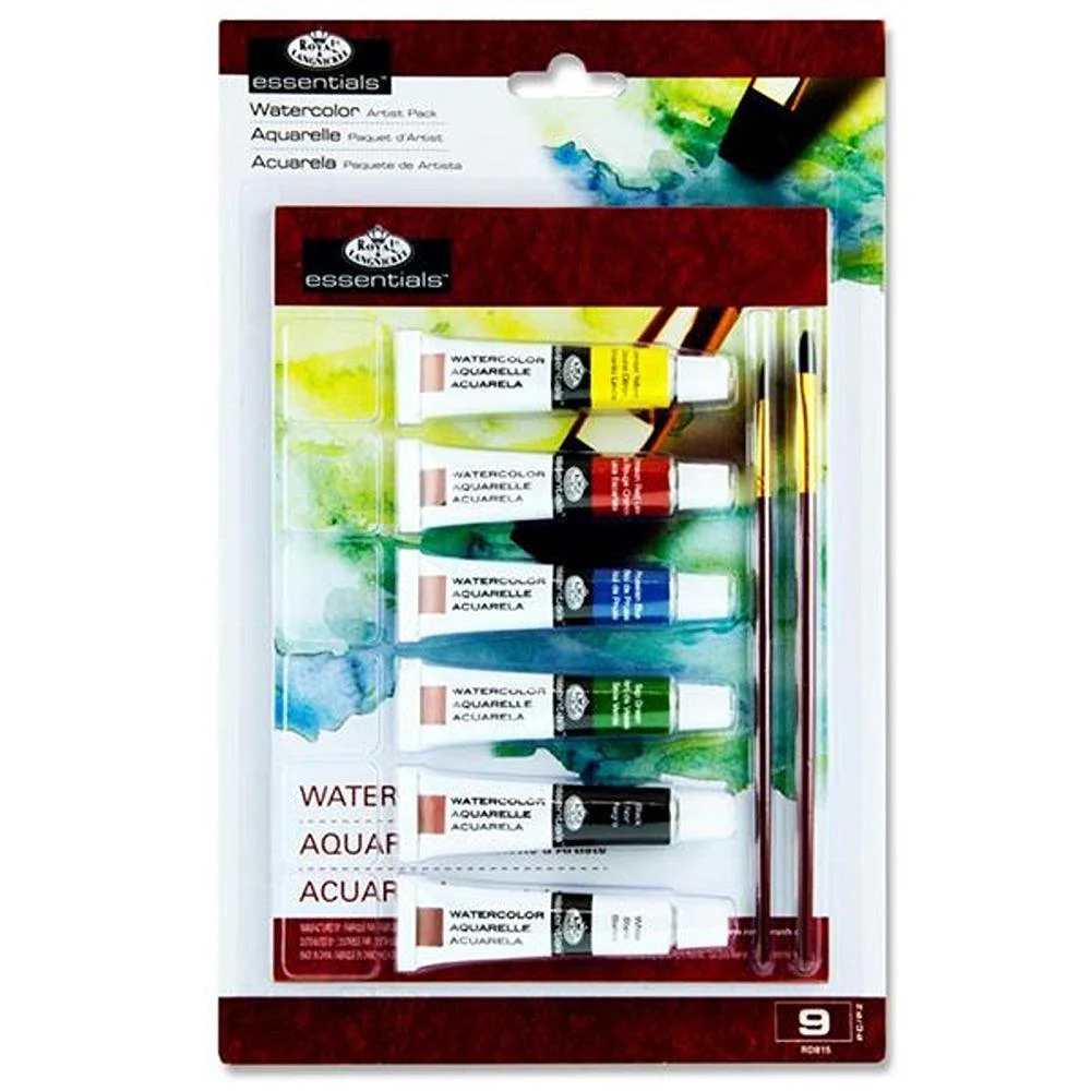 Essentials A5 Artist Watercolour Painting Pack | Includes Paint, Black Taklon, Paper Pad & Brushes | 9 Piece Set