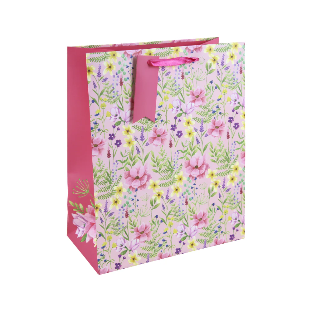 EuroWrap Floral Meadow Large Gift Bag | Ribbon Handles, Gift Tag