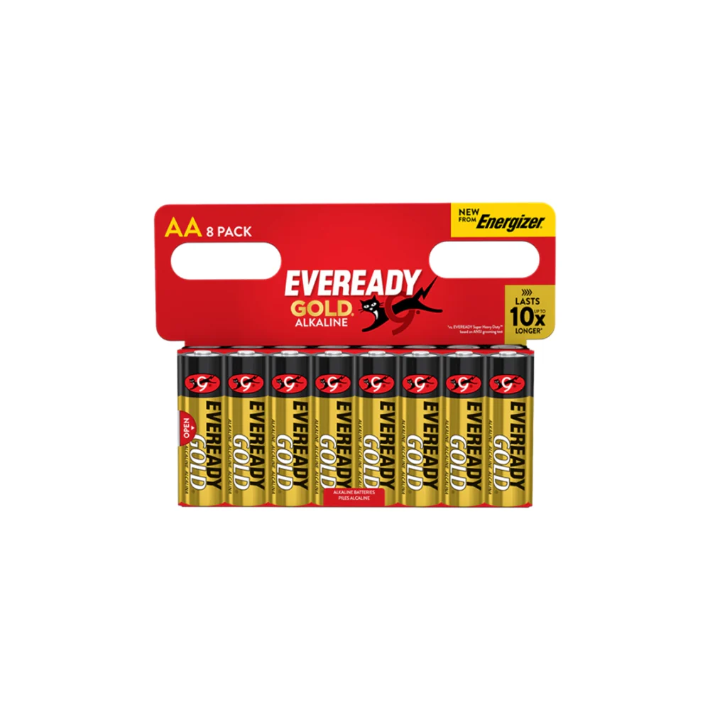 Eveready Gold Alkaline AA Batteries | Pack of 8, Long-Lasting Power
