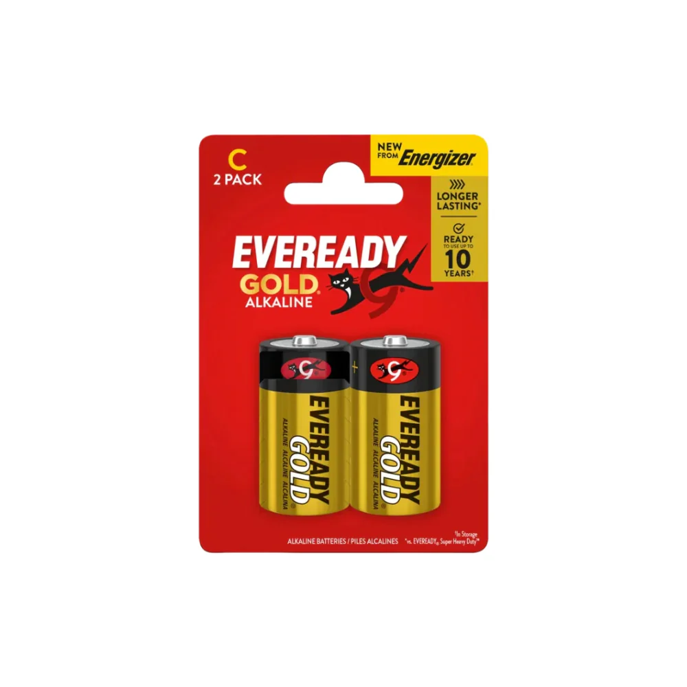 Eveready Gold Alkaline C Batteries | Pack of 2, 10 Year Shelf Life