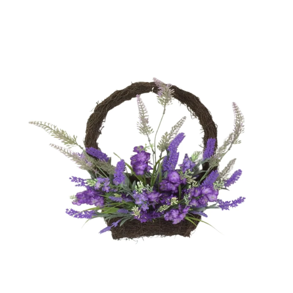 Faux Lavender Hanging Basket Wreath | Purple Floral, Woven-Look Base