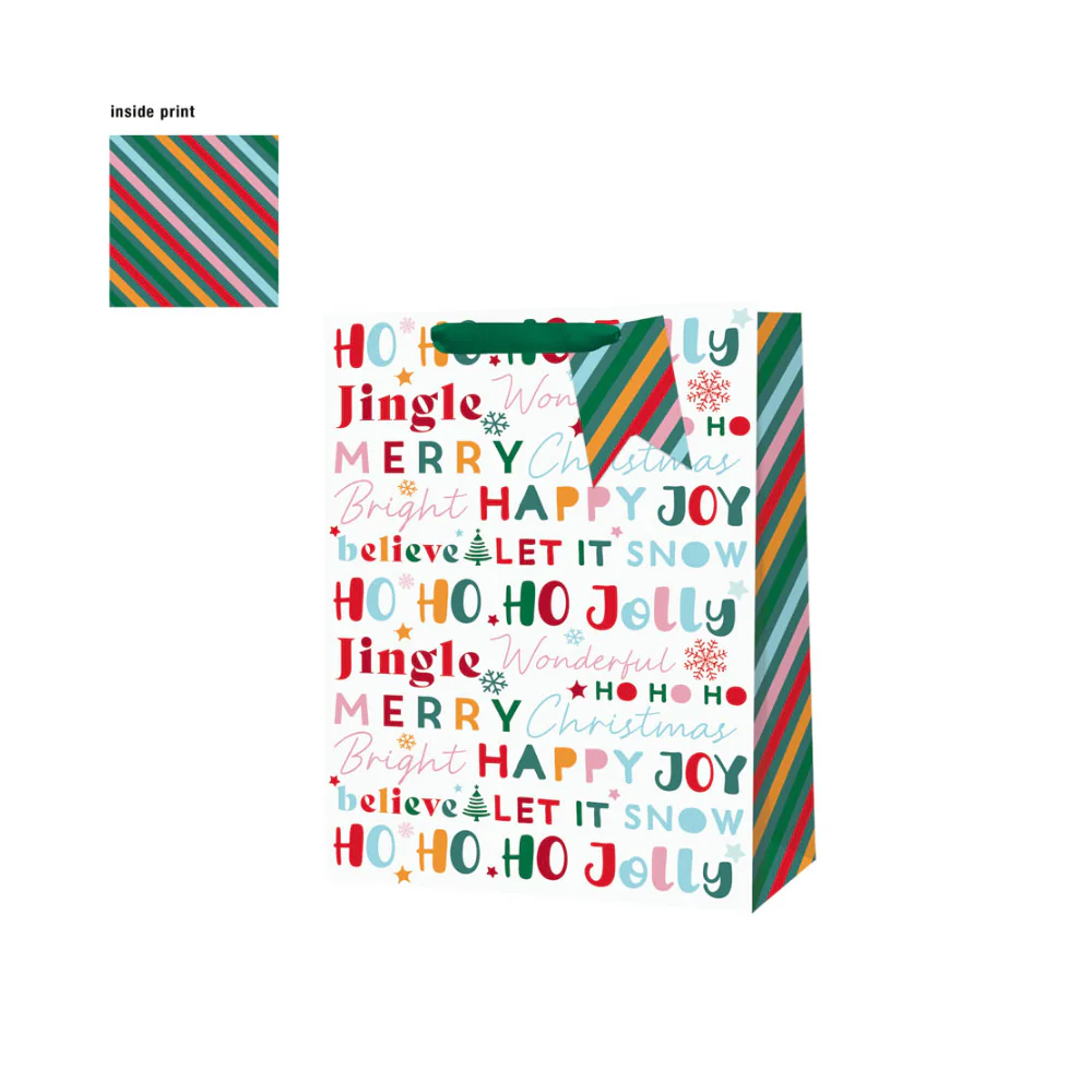 Festive Wonderland Large Jolly Text Christmas Gift Bag | Assorted Colours