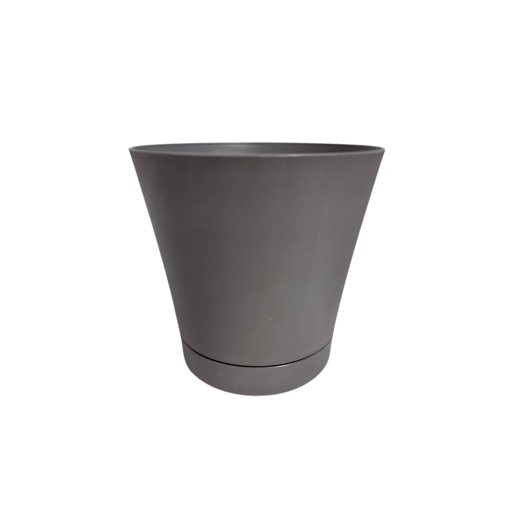 Fino Slate Grey Tapered Plant Pot | 15cm, Integrated Drip Tray